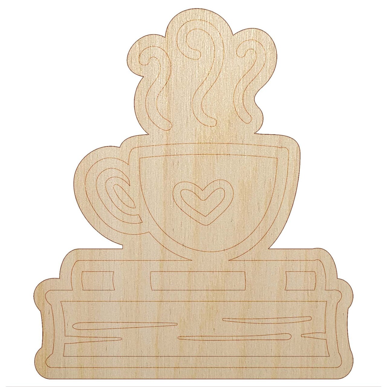 Coffee Sitting on Stack of Books Reading Unfinished Wood Shape Piece Cutout for DIY Craft Projects